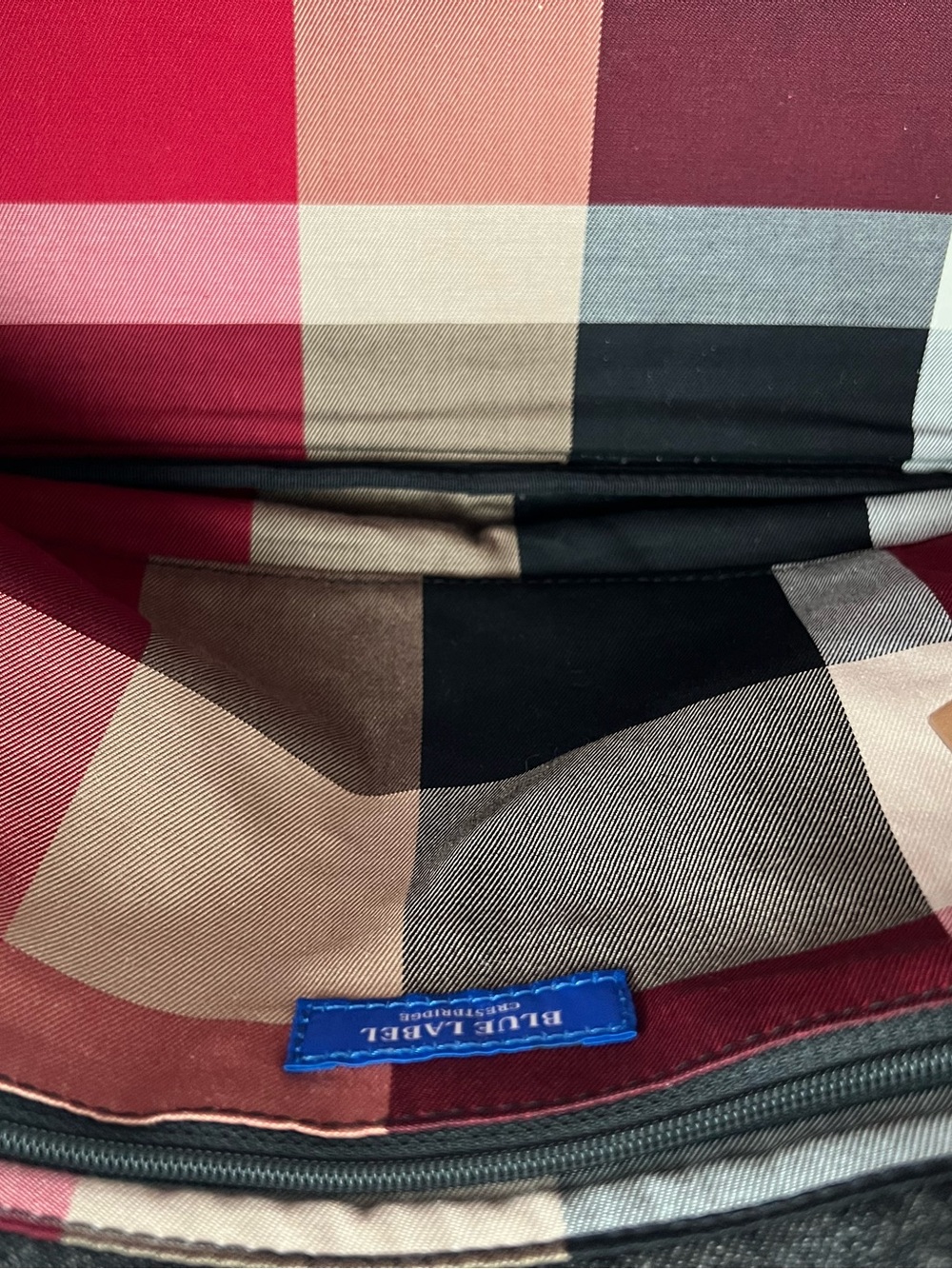 Burberry Blue Label Denim Tote with Pink Patterned Bow and Tan Handles - Picture 5 of 11